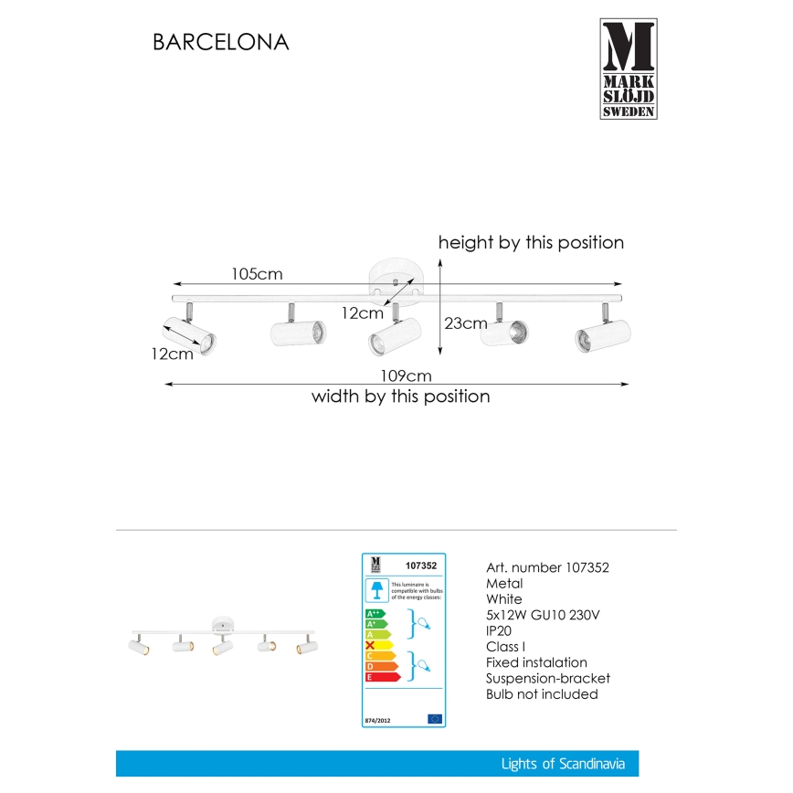 Markslöjd 107352 - Φωτιστικό σποτ BARCELONA 5xGU10/12W/230V