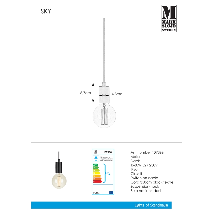 Markslöjd 107366 - Πολύφωτο σε σχοινί SKY 1xE27/60W/230V