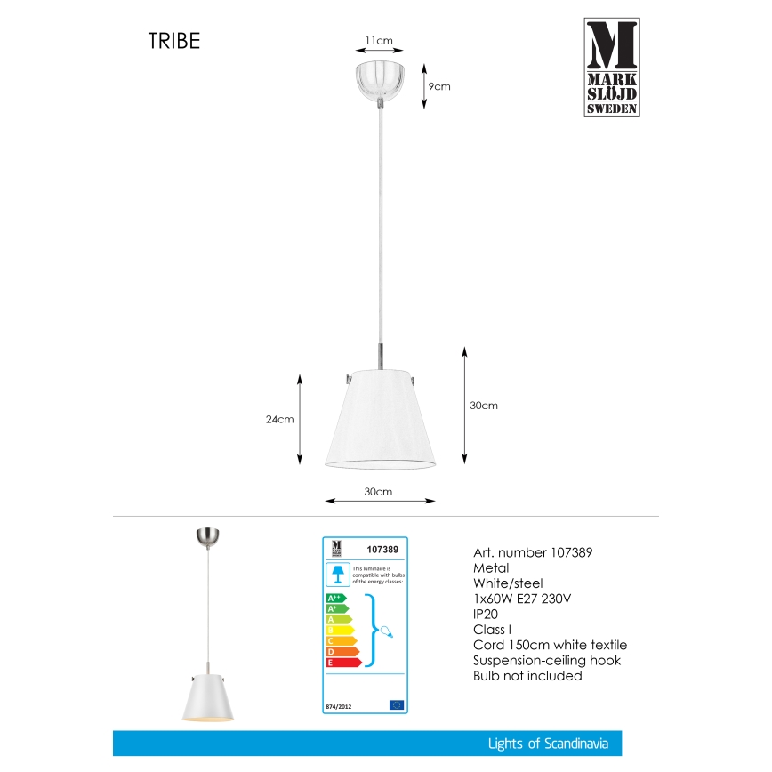 Markslöjd 107389 - Πολύφωτο σε σχοινί TRIBE 1xE27/60W/230V