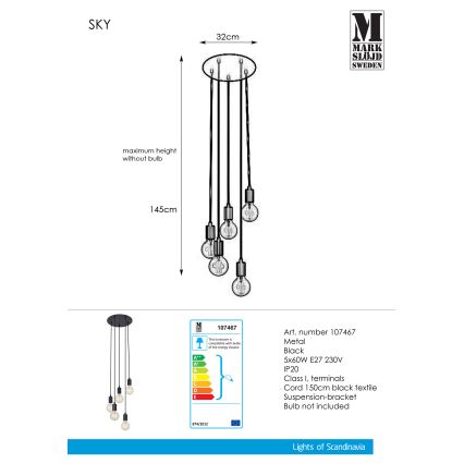 Markslöjd 107467 - Πολύφωτο σε σχοινί SKY 5xE27/60W/230V