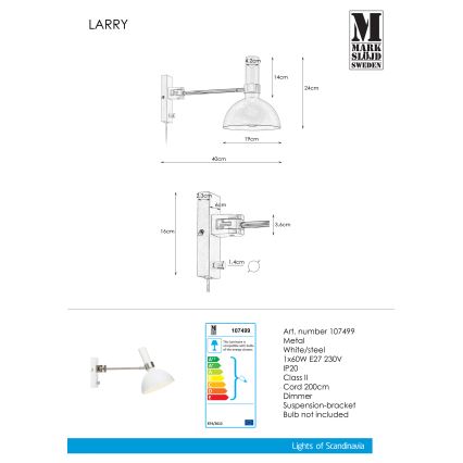 Markslöjd 107499 - Φως τοίχου με dimmer LARRY 1xE27/60W/230V
