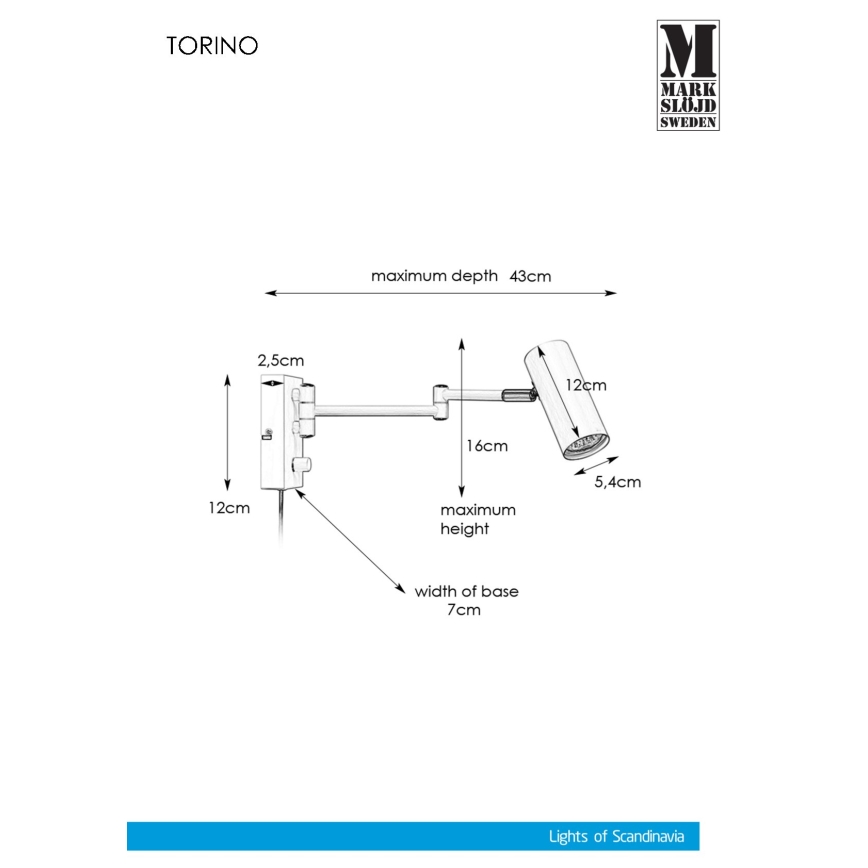 Markslöjd 107539 - Φως σποτ τοίχου με dimmer TORINO 1xGU10/12W/230V