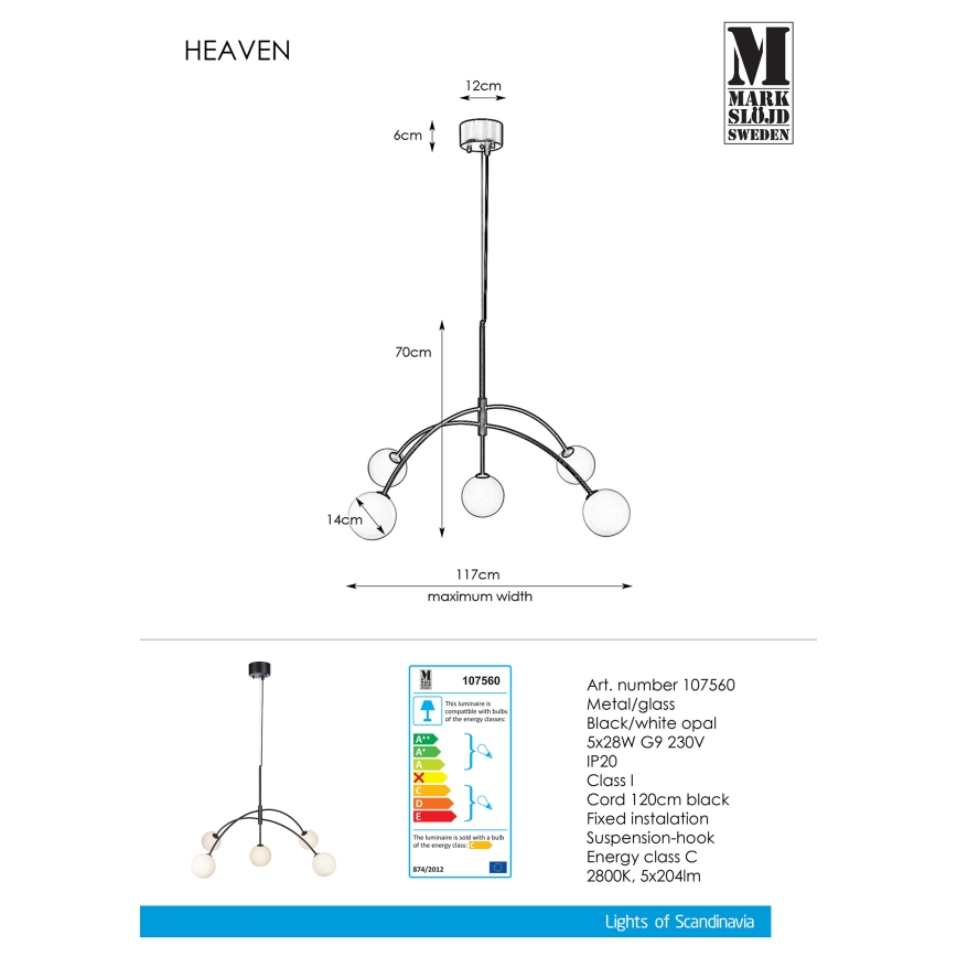 Markslöjd 107560 - Πολύφωτο σε σχοινί HEAVEN 5xG9/28W/230V