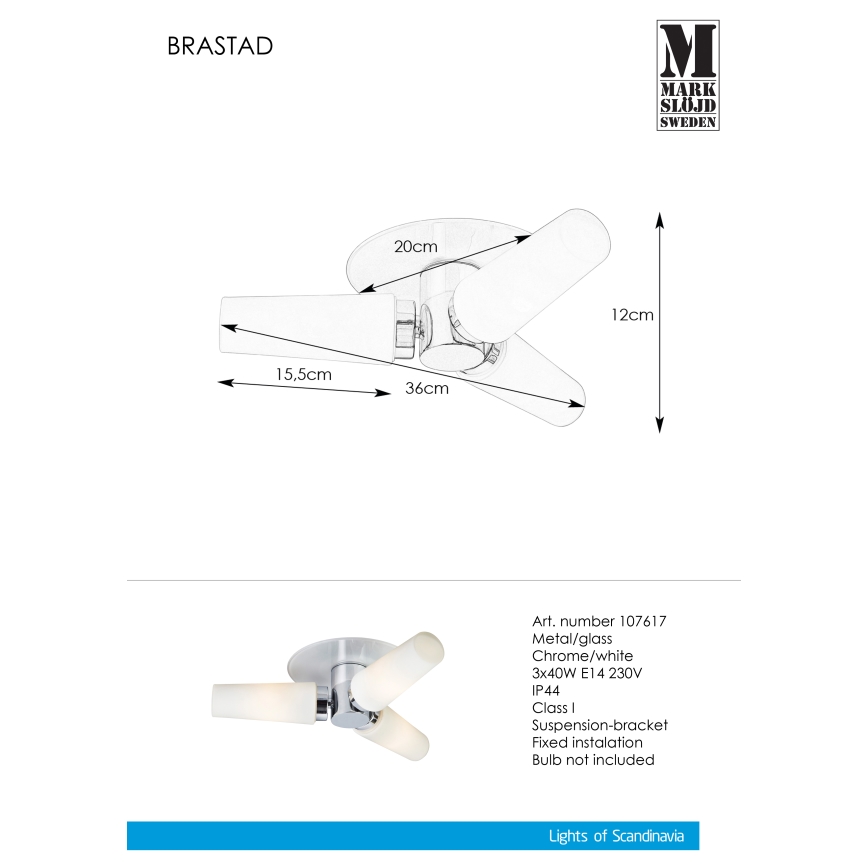 Markslöjd 107617 - Συνδεδεμένο πολύφωτο μπάνιου BRASTAD 3xE14/40W/230V IP44