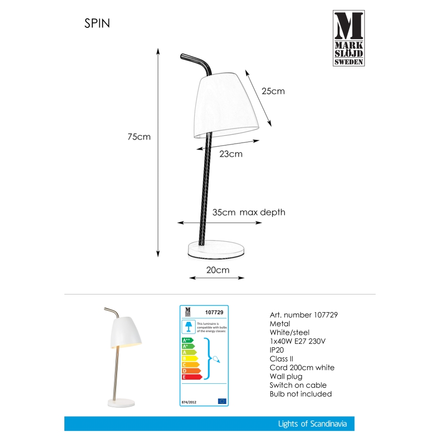 Markslöjd 107729 - Επιτραπέζια λάμπα SPIN 1xE27/40W/230V