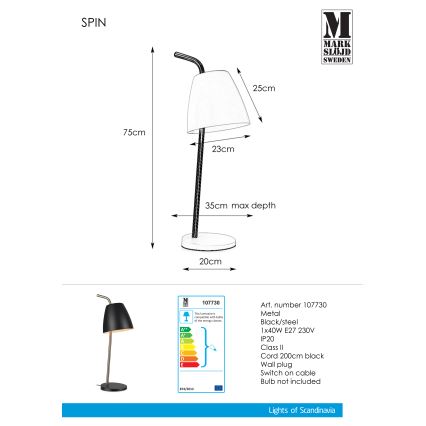 Markslöjd 107730 - Επιτραπέζια λάμπα SPIN 1xE27/40W/230V