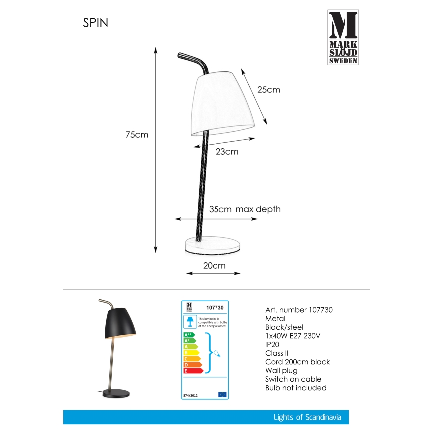 Markslöjd 107730 - Επιτραπέζια λάμπα SPIN 1xE27/40W/230V