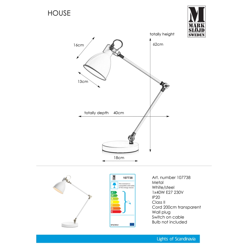 Markslöjd 107738 - Επιτραπέζια λάμπα HOUSE 1xE27/40W/230V