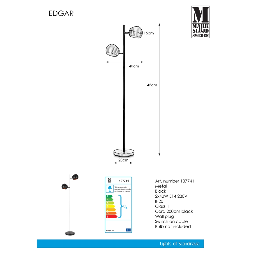 Markslöjd 107741 - Επιδαπέδια λάμπα EDGAR 2xE14/40W/230V