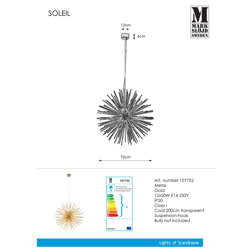 Markslöjd 107752 - Κρεμαστό φωτιστικό οροφής SOLEIL 12xE14/20W/260V Ροζ χρυσό