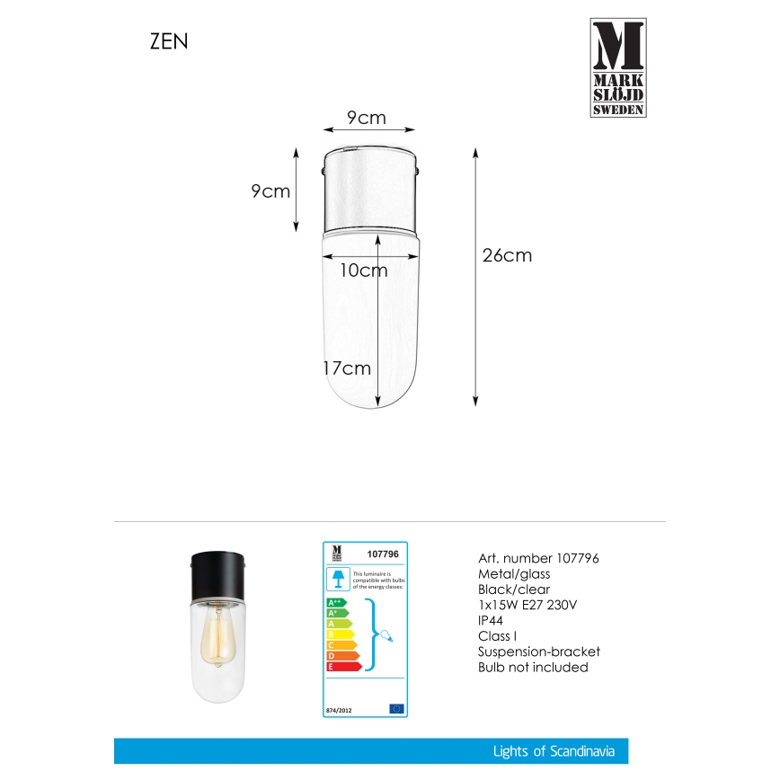 Markslöjd 107796 - Φωτιστικό οροφής μπάνιου ZEN 1xE27/15W/230V IP44
