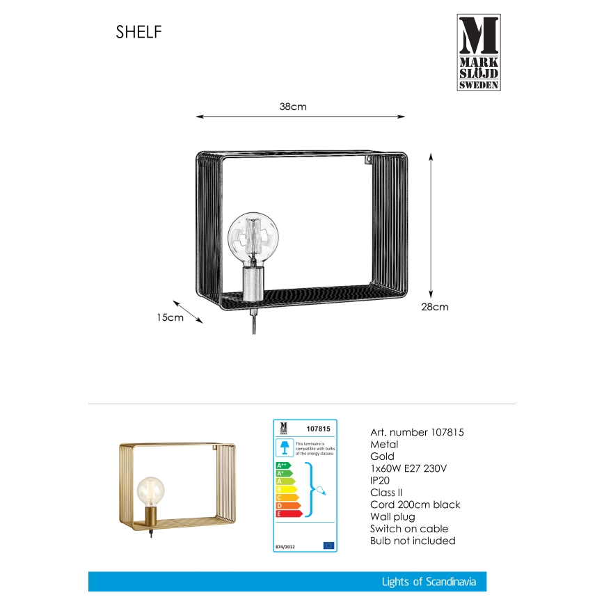 Markslöjd 107815 - Φως τοίχου SHELF 1xE27/60W/230V