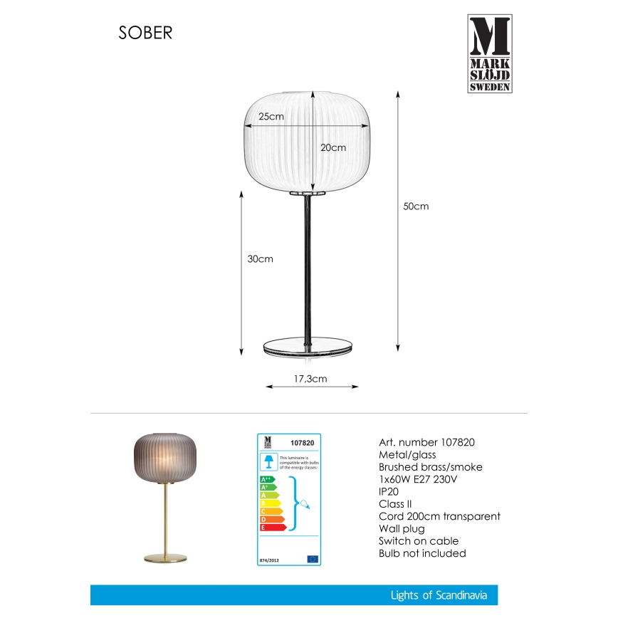 Markslöjd 107820 -Επιτραπέζια λάμπα SOBER 1xE27/60W/230V ορείχαλκη