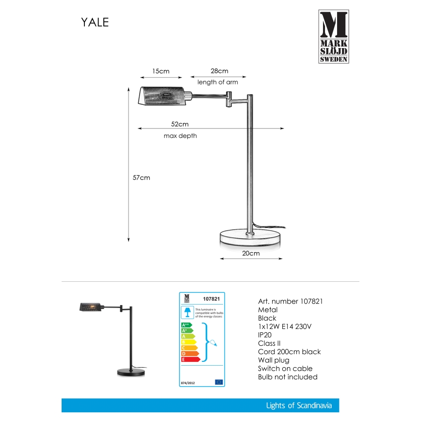 Markslöjd 107821 - Επιτραπέζια λάμπα YALE 1xE14/12W/230V