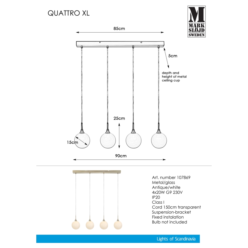 Markslöjd 107869 - Πολύφωτο σε σχοινί QUATTRO XL 4xG9/20W/230V