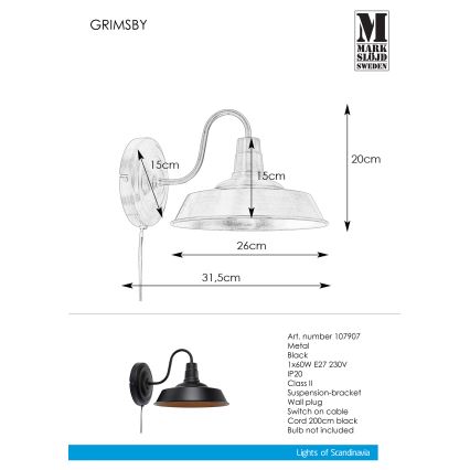 Markslöjd 107907 - Φως τοίχου GRIMSBY 1xE27/60W/230V