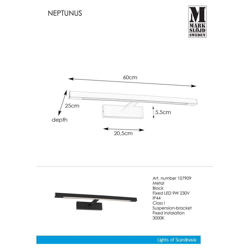 Markslöjd 107909 - LED Φωτιστικό μπάνιου για καθρέφτη NEPTUNUS LED/9W/230V IP44