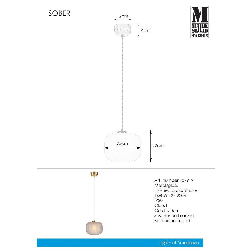 Markslöjd 107919 - Πολύφωτο σε σχοινί SOBER 1xE27/20W/230V