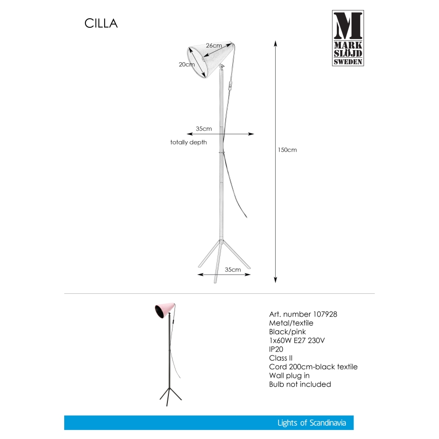 Markslöjd 107928 - Επιδαπέδια λάμπα CILLA 1xE27/60W/230V