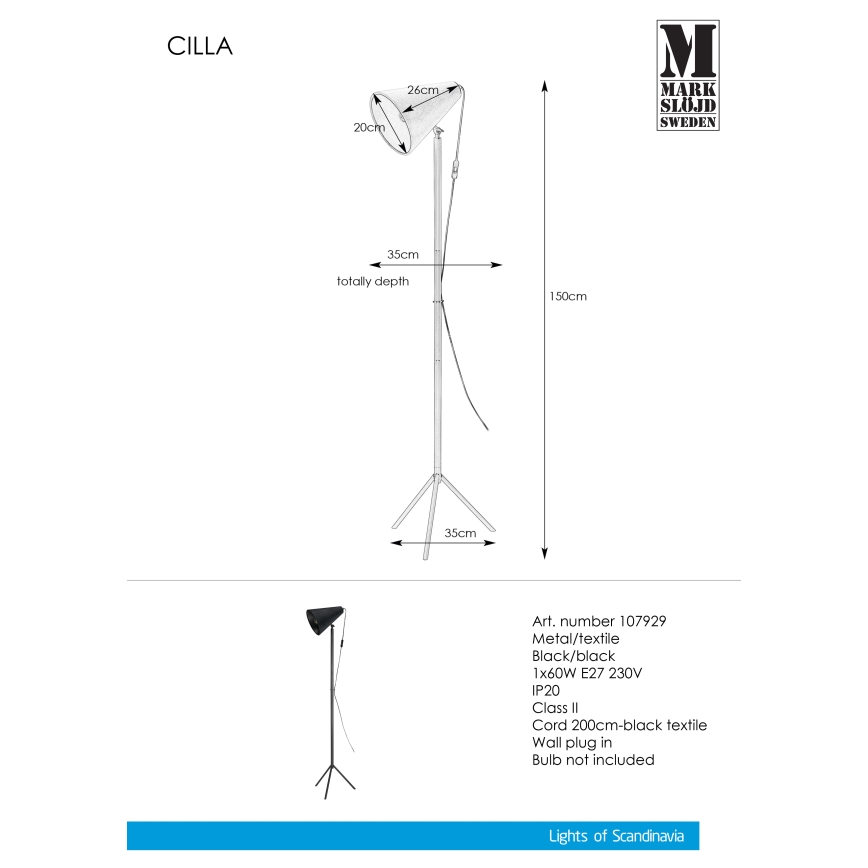 Markslöjd 107929 - Επιδαπέδια λάμπα CILLA 1xE27/60W/230V