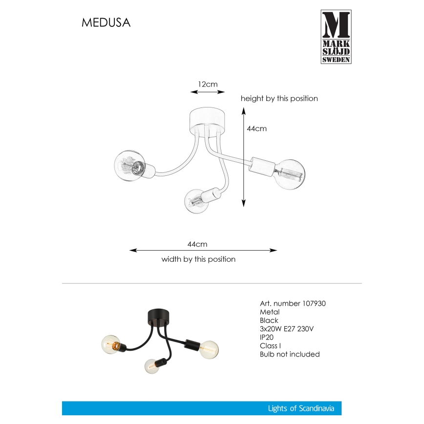 Markslöjd 107930 - Συνδεδεμένο πολύφωτο MEDUSA 3xE27/20W/230V