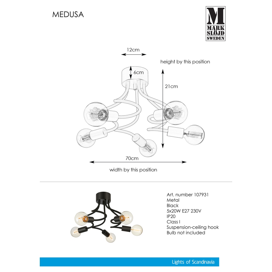 Markslöjd 107931 - Συνδεδεμένο πολύφωτο MEDUSA 5xE27/20W/230V
