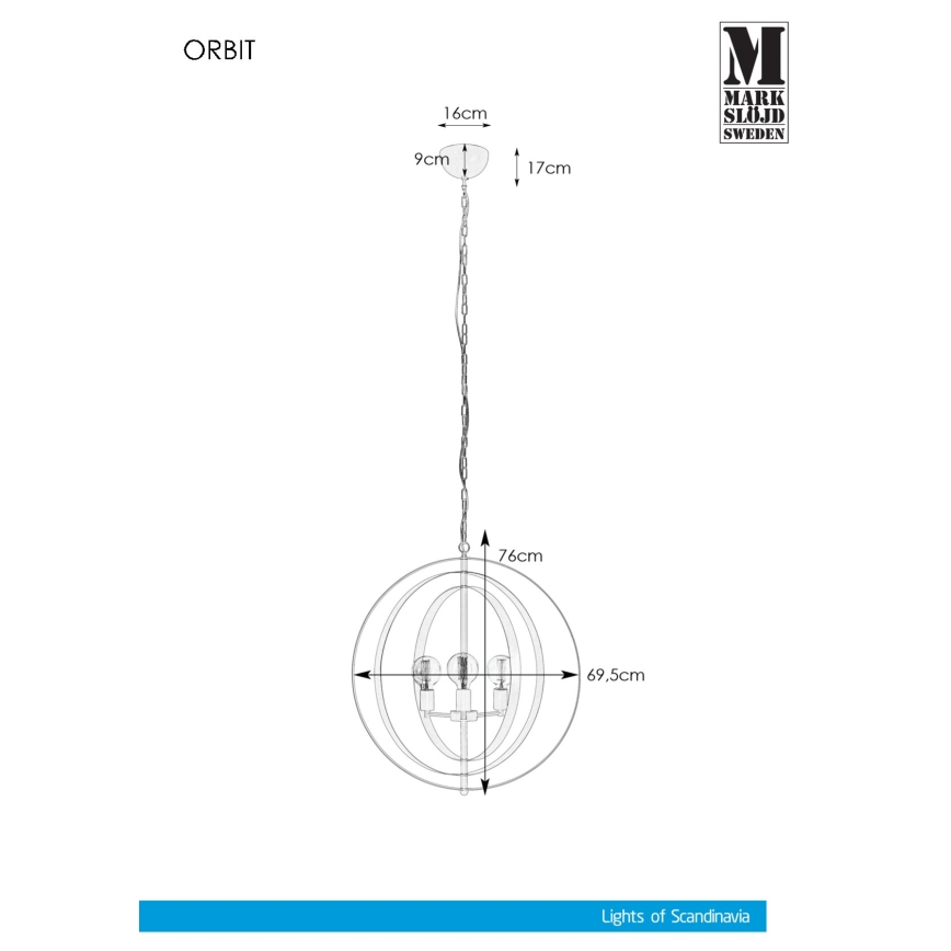 Markslöjd 107941 - Πολύφωτο σε αλυσίδα ORBIT 3xE27/60W/230V
