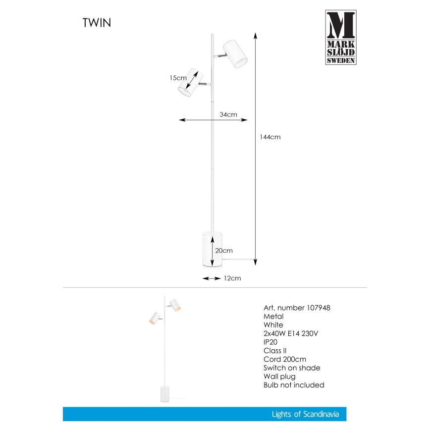 Markslöjd 107948 - Επιδαπέδια λάμπα TWIN 2xE14/40W/230V