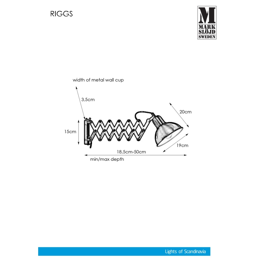 Markslöjd 108105 - Φωτιστικό τοίχου RIGGS 1xE27 / 60W / 230V μαύρο