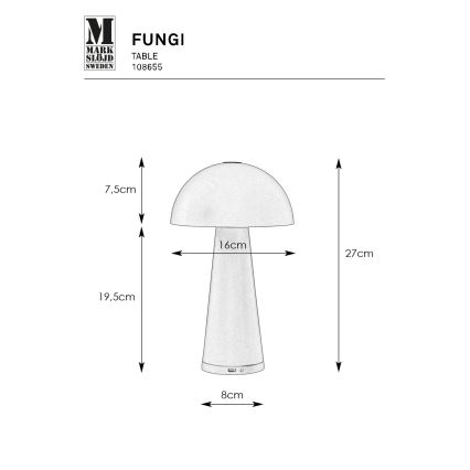 Markslöjd 108655 - LED Dimmable επαναφορτιζόμενο φωτιστικό FUNGI LED/1,5W/5V IP44 μαύρο