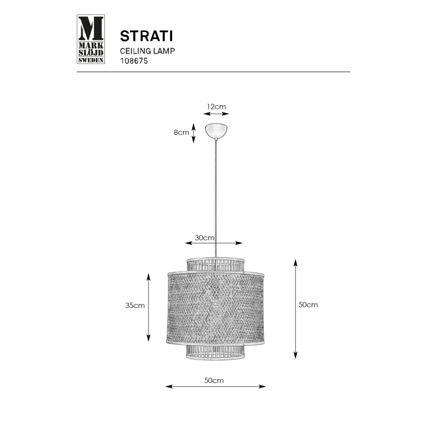 Markslöjd 108675 - Πολύφωτο με συρματόσχοινο STRATI 1xE27/40W/230V μπεζ/μπαμπού