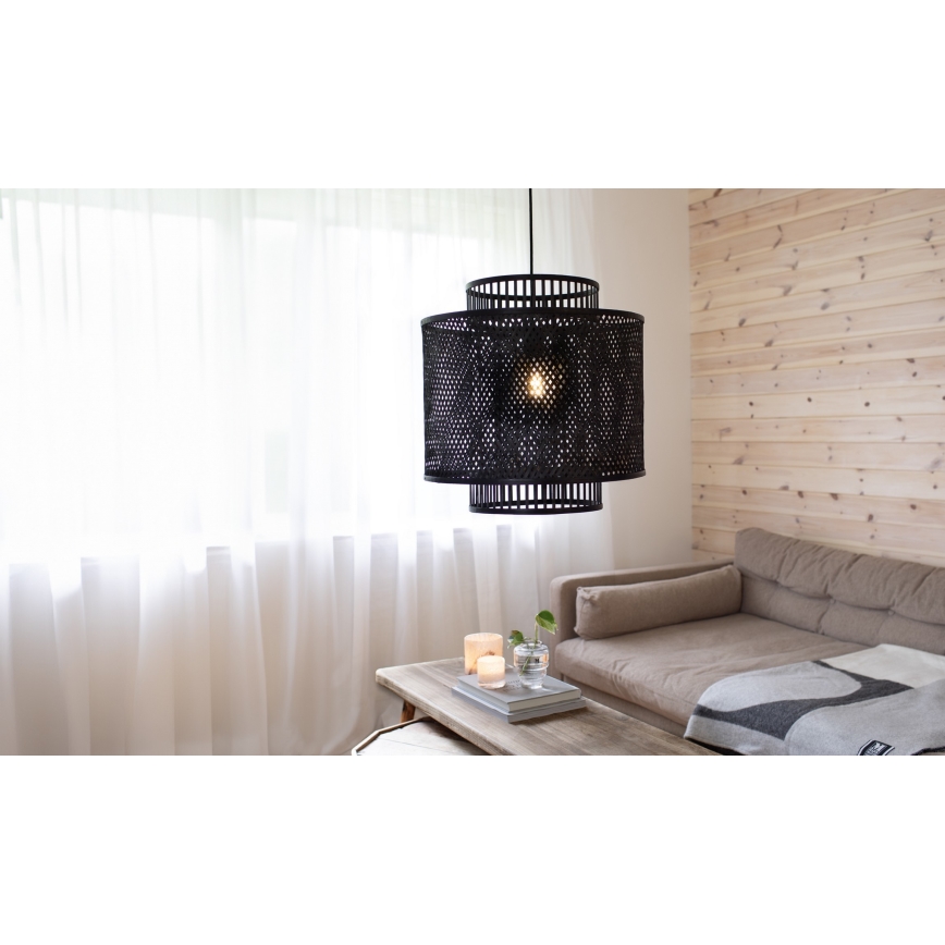 Markslöjd 108676 - Κρεμαστό φωτιστικό οροφής STRATI 1xE27/40W/230V μαύρο/μπαμπού