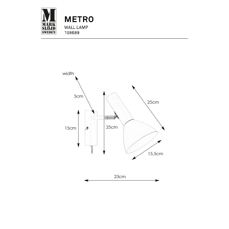 Markslöjd 108689 - Λάμπα τοίχου METRO 1xE27/40W/230V λευκό