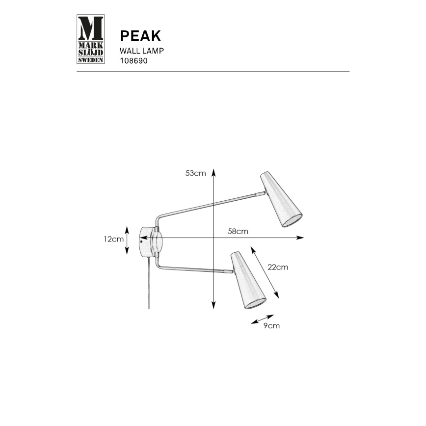 Markslöjd 108690 - Λάμπα τοίχου PEAK 2xE14/40W/230V μαύρο