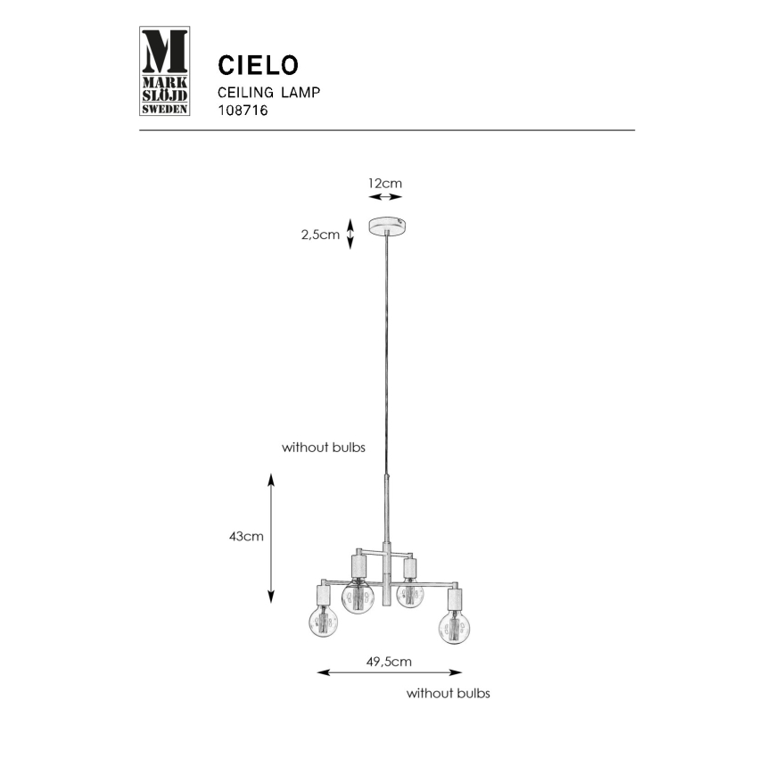Markslöjd 108716 - Κρεμαστό φωτιστικό οροφής CIELO 4xE27/40W/230V μαύρο