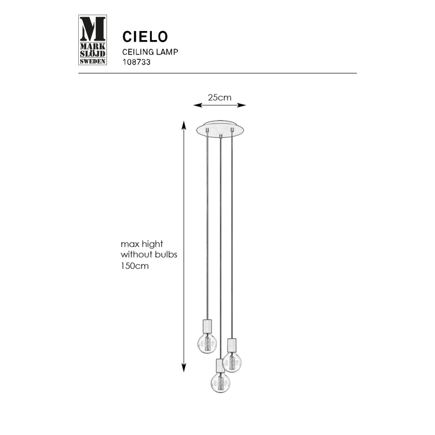 Markslöjd 108733 - Κρεμαστό φωτιστικό οροφής CIELO 3xE27/40W/230V μαύρο