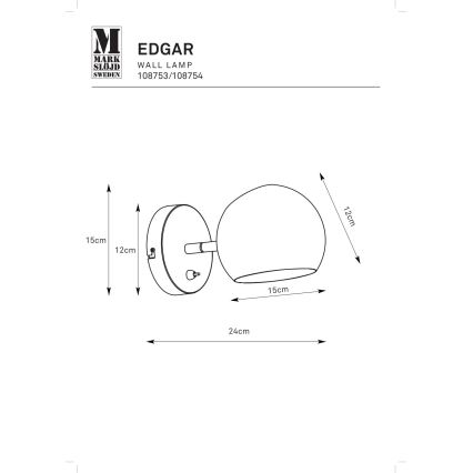 Markslöjd 108754 - Λάμπα τοίχου EDGAR 1xE14/40W/230V χρυσαφί