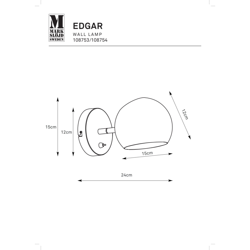 Markslöjd 108754 - Λάμπα τοίχου EDGAR 1xE14/40W/230V χρυσαφί