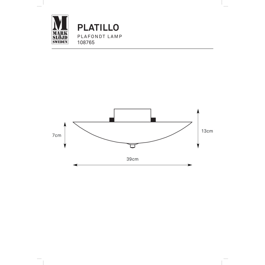 Markslöjd 108765 - Φωτιστικό οροφής PLATILLO 2xE27/40W/230V διάμετρος 39 cm