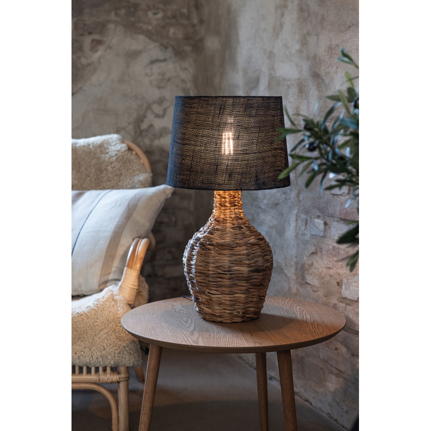 Markslöjd 108770 - Eπιτραπέζια λάμπα PAGLIA 1xE27/40W/230V μαύρο/καλάμι rattan