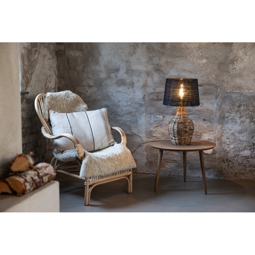 Markslöjd 108770 - Eπιτραπέζια λάμπα PAGLIA 1xE27/40W/230V μαύρο/καλάμι rattan