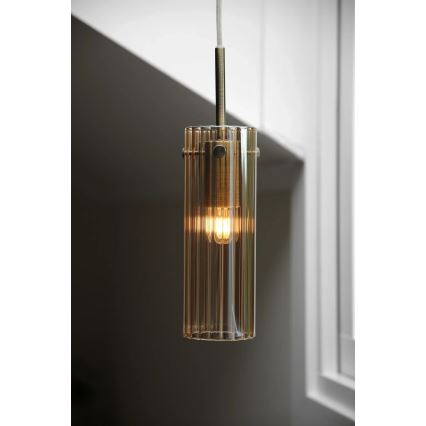 Markslöjd 109015 - Κρεμαστό φωτιστικό με καλώδιο TIBIA 1xE14/40W/230V καπνιστό μπεζ/ορείχαλκος