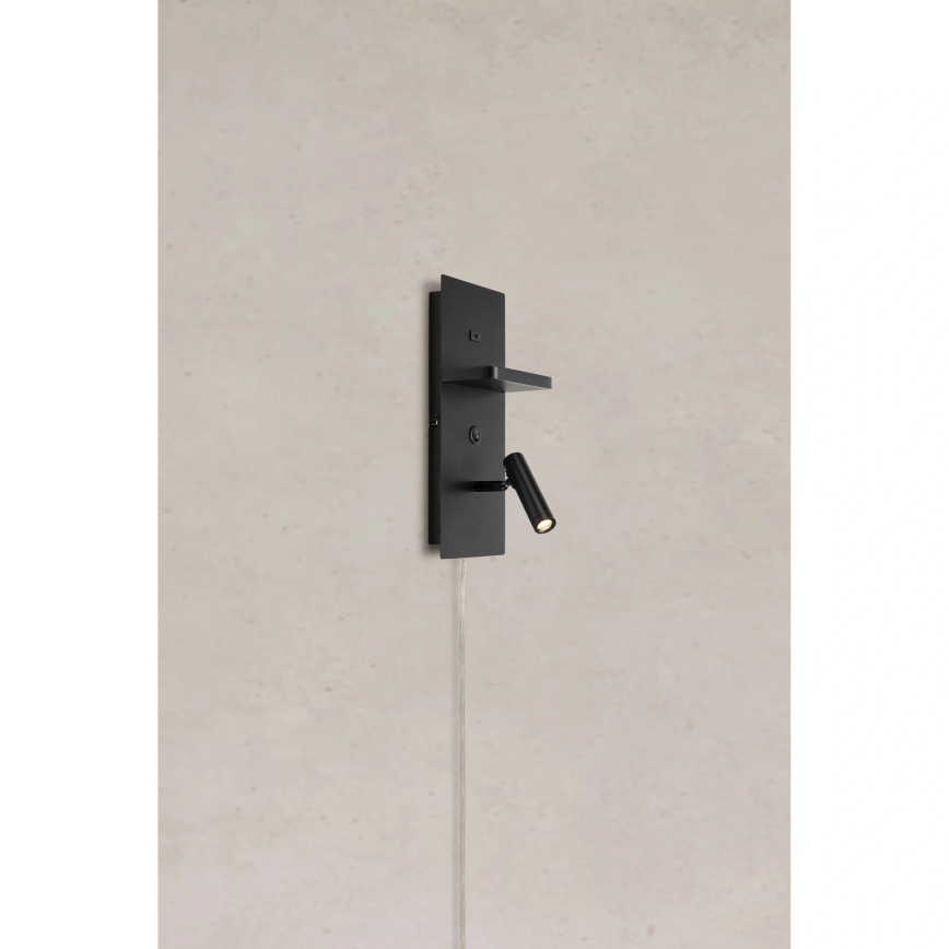 Markslöjd 109018 - Επιτοίχιο σποτ φωτιστικό LED με ραφάκι και θύρα USB CARICA LED/4W/230V μαύρο