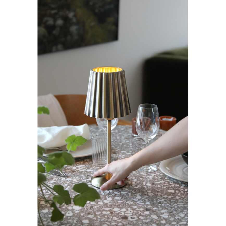 Markslöjd 109127 - LED ρυθμιζόμενο επαναφορτιζόμενο επιτραπέζιο φωτιστικό με λειτουργία αφής CELIA 1xE14/2W/2000 mAh μπρούτζινο