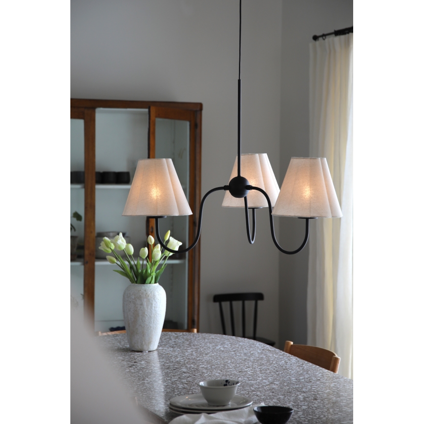 Markslöjd 109172 - Κρεμαστό φωτιστικό με καλώδιο VEYA 3xE14/40W/230V διάμ. 90 cm λινό/μαύρο