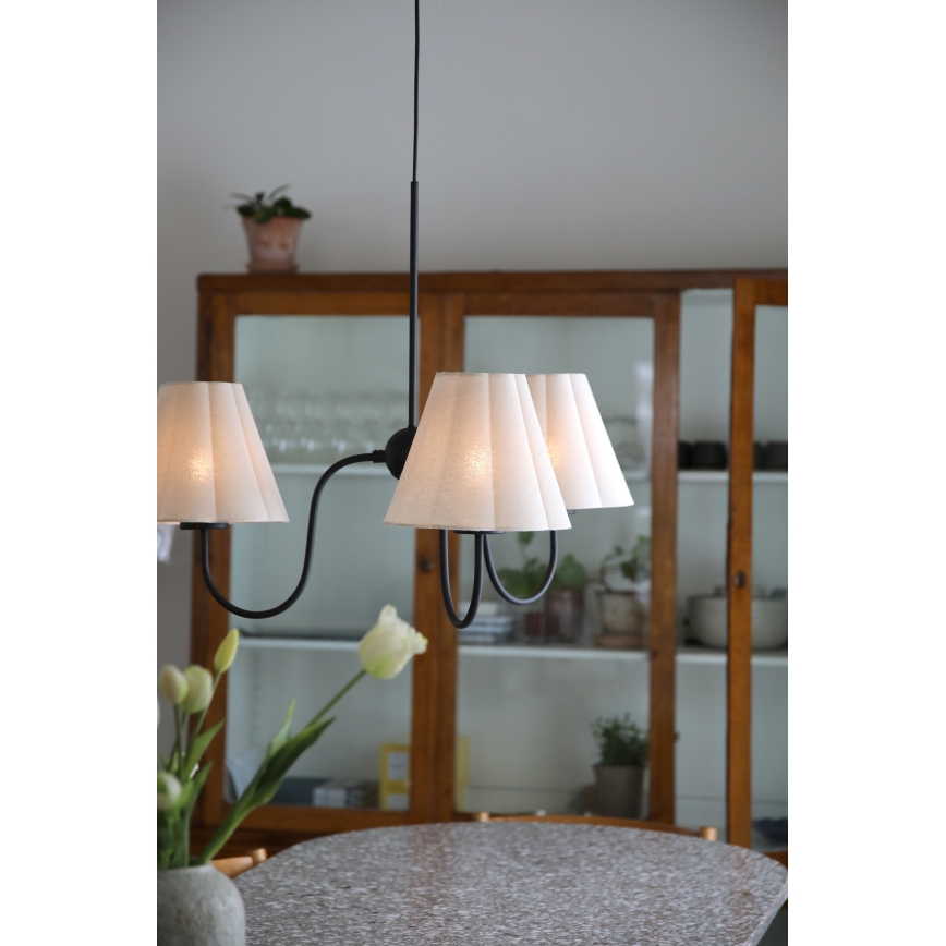 Markslöjd 109172 - Κρεμαστό φωτιστικό με καλώδιο VEYA 3xE14/40W/230V διάμ. 90 cm λινό/μαύρο