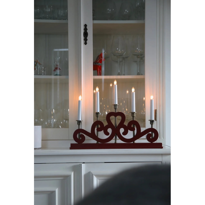 Markslöjd 706211 - Χριστουγεννιάτικο κηροπήγιο ENEBY 5xE10/3W/230V κόκκινο/ορείχαλκος