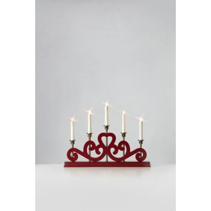 Markslöjd 706211 - Χριστουγεννιάτικο κηροπήγιο ENEBY 5xE10/3W/230V κόκκινο/ορείχαλκος