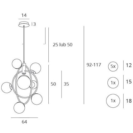 MAXLIGHT P0378 - Κρεμαστό φωτιστικό COSMOS 7xG9/40W/230V χρυσό
