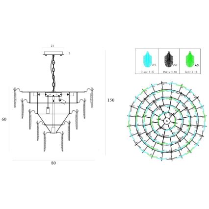 MAXLIGHT P0418 - Κρεμαστό φωτιστικό οροφής ARWENA 15xE14/40W/230V διάμετρος 80 cm χρυσό